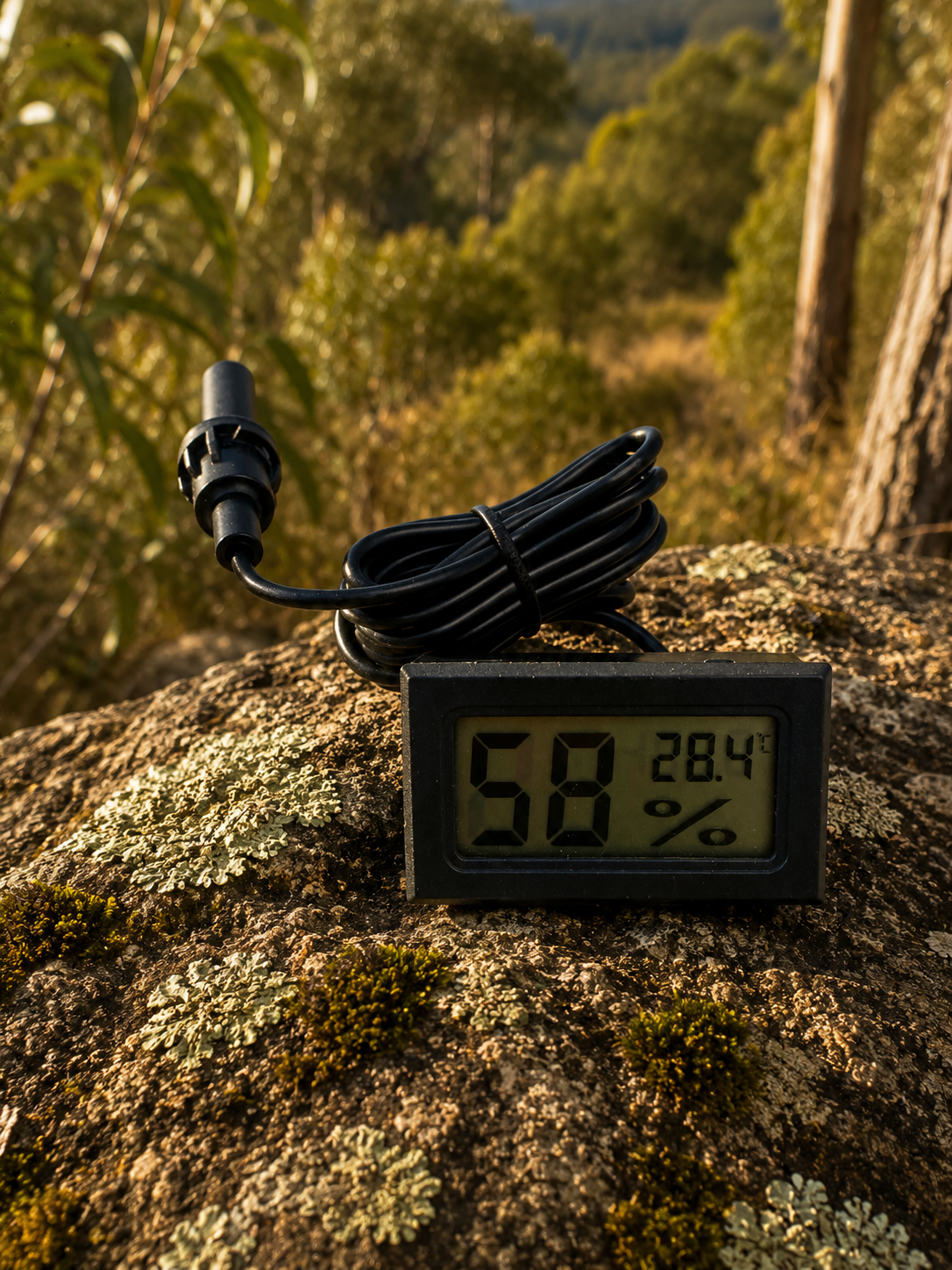 Digital LCD Hygrometer / Thermometer Bush Background