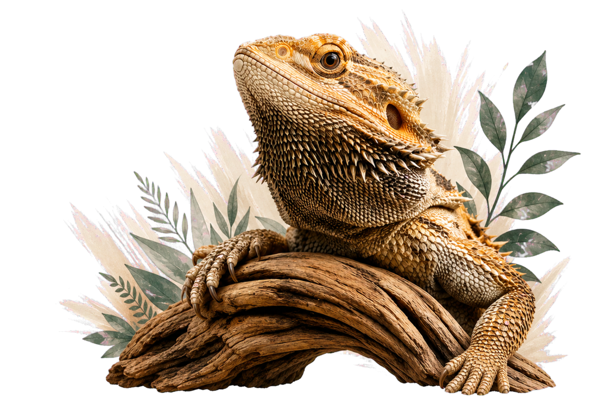 Bearded dragon on driftwood